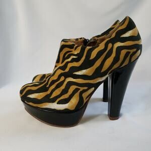 Limelight Womens Cubbie Tan Black Leopard Print Platform Ankle Bootie Size 6